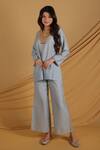 Buy_Grass & Sunshine_Blue Chanderi V-neck Azure Embellished Kurta Set _at_Aza_Fashions