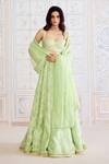 Buy_Shyam Narayan Prasad_Green Brocade, Organza Gota Patti Sweetheart Butterfly Embroidered Lehenga Set _at_Aza_Fashions