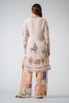 Shop_RANNA GILL_Beige Georgette Embroidery Split V-neck Ornella Tunic _at_Aza_Fashions