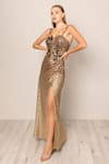 Shop_RANNA GILL_Gold Sequins Sweetheart Neck Solaria Gown _Online_at_Aza_Fashions