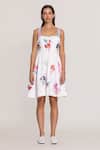 Buy_RANNA GILL_Ivory Linen, Viscose Embroidery Square Neck Floral Mini Dress _at_Aza_Fashions
