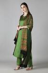 Sheeshakari_Green Silk Sequins, Embroidery Round Neck Straight Kurta Set _Online_at_Aza_Fashions