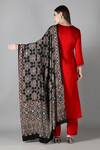 Shop_Sheeshakari_Red Silk Embroidery Round Neck Straight Kurta Set _at_Aza_Fashions