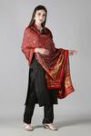 Sheeshakari_Black Silk Sequins, Embroidery Round Neck Kurta Set With Red Dupatta _Online_at_Aza_Fashions
