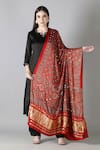 Buy_Sheeshakari_Black Silk Sequins, Embroidery Round Neck Kurta Set With Red Dupatta _Online_at_Aza_Fashions