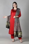 Buy_Sheeshakari_Red Silk Embroidery, Sequins Round Neck Straight Kurta Set _at_Aza_Fashions