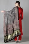 Shop_Sheeshakari_Red Silk Embroidery, Sequins Round Neck Straight Kurta Set _at_Aza_Fashions