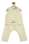 Buy_Tiber Taber_Yellow Cotton Embroidery Rail Striped Jhabla Set _Online