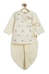 Shop_Tiber Taber_Cream Cotton Embroidery Shiv Damru Kurta Dhoti Pant Set 