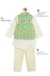 Tiber Taber_Green Cotton Kathakali 3 Pc Bundi Set _at_Aza_Fashions