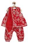 Tiber Taber_Red Cotton, Viscose Embroidery Floral Kurta Suit Set _at_Aza_Fashions