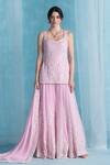 Buy_LASHKARAA_Pink Georgette Embroidery Square Neck Kurta Sharara Set _at_Aza_Fashions