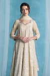 Shop_LASHKARAA_Beige Georgette Sequins, Embroidery Round Neck Designer Dusty Anarkali Set _Online_at_Aza_Fashions