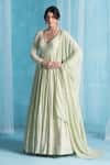Buy_LASHKARAA_Mint Georgette Embroidery V-neck Green Anarkali Set _at_Aza_Fashions