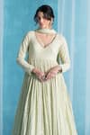 Buy_LASHKARAA_Mint Georgette Embroidery V-neck Green Anarkali Set _Online_at_Aza_Fashions