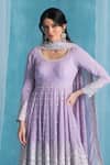 Buy_LASHKARAA_Purple Georgette, Satin Sequins, Embroidery Round Neck Soft Anarkali Kurta Set _Online_at_Aza_Fashions