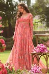 Buy_LASHKARAA_Coral Silk Round Neck Anarkali Set _at_Aza_Fashions