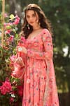 Buy_LASHKARAA_Coral Silk Round Neck Anarkali Set _Online_at_Aza_Fashions