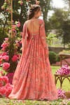 LASHKARAA_Coral Silk Round Neck Anarkali Set _Online_at_Aza_Fashions