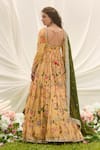 LASHKARAA_Mustard Silk, Satin Embroidery, Sequins Round Neck Green Floral Anarkali Set _Online_at_Aza_Fashions