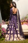 LASHKARAA_Navy Silk, Satin Embroidery Round Neck Blue Floral Anarkali Set _Online_at_Aza_Fashions