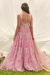 LASHKARAA_Pink Net, Organza Embroidery Round Neck Dusty Floral Anarkali Set _Online_at_Aza_Fashions