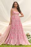 Buy_LASHKARAA_Pink Net, Organza Embroidery Round Neck Dusty Floral Anarkali Set _at_Aza_Fashions