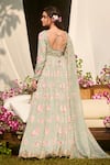 LASHKARAA_Green Net, Organza Embroidery Round Neck Light Floral Anarkali Set _Online_at_Aza_Fashions