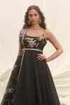 Buy_LASHKARAA_Black Net, Organza, Satin Embroidery Round Neck Floral Anarkali Set _Online_at_Aza_Fashions