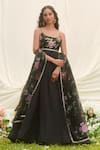 Buy_LASHKARAA_Black Net, Organza, Satin Embroidery Round Neck Floral Anarkali Set _at_Aza_Fashions