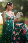 Buy_LASHKARAA_Green Silk, Net Embroidery, Sequins Scoop Neck Floral Printed Kurta Set _Online_at_Aza_Fashions
