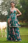 Buy_LASHKARAA_Green Silk, Net Embroidery, Sequins Scoop Neck Floral Printed Kurta Set _at_Aza_Fashions