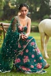Shop_LASHKARAA_Green Silk, Net Embroidery, Sequins Scoop Neck Floral Printed Kurta Set _Online_at_Aza_Fashions