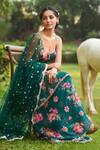 LASHKARAA_Green Silk, Net Embroidery, Sequins Scoop Neck Floral Printed Kurta Set _at_Aza_Fashions