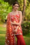Buy_LASHKARAA_Orange Silk, Net Embroidery Floral Print Kurta Set With Gharara _Online_at_Aza_Fashions