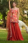 Buy_LASHKARAA_Orange Silk, Net Embroidery Floral Print Kurta Set With Gharara _at_Aza_Fashions