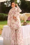 Buy_LASHKARAA_Ivory Silk, Organza Embroidery Collared Floral Printed Kurta Set _Online_at_Aza_Fashions
