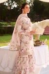 Shop_LASHKARAA_Ivory Silk, Organza Embroidery Collared Floral Printed Kurta Set _Online_at_Aza_Fashions