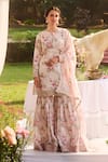 Buy_LASHKARAA_Ivory Silk, Organza Embroidery Collared Floral Printed Kurta Set _at_Aza_Fashions