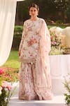 Shop_LASHKARAA_Ivory Silk, Organza Embroidery Collared Floral Printed Kurta Set 