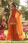 LASHKARAA_Orange Silk Embroidery Round Neck Kurta Set _Online_at_Aza_Fashions
