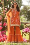 Buy_LASHKARAA_Orange Silk Embroidery Round Neck Kurta Set _at_Aza_Fashions