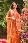 Buy_LASHKARAA_Orange Silk Embroidery Round Neck Kurta Set _Online_at_Aza_Fashions