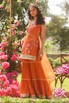 Shop_LASHKARAA_Orange Silk Embroidery Round Neck Kurta Set _Online_at_Aza_Fashions