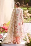 LASHKARAA_Ivory Silk Embroidery Round Neck And Pink Floral Kurta Set _Online_at_Aza_Fashions