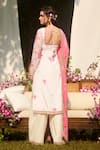 LASHKARAA_White Silk Embroidery Round Neck And Pink Floral Kurta Palazzo Set _Online_at_Aza_Fashions