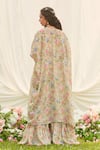 LASHKARAA_Mint Georgette, Net Sequins Round Neck Green Floral Cape Sharara Set _Online_at_Aza_Fashions