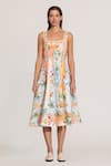 Buy_RANNA GILL_Multi Color Linen, Viscose Lace Square Neck Alora Panel Midi Dress 