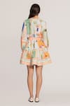 Shop_RANNA GILL_Multi Color Linen, Viscose Embroidery Round Neck Zaria Pleated Yoke Mini Dress _at_Aza_Fashions