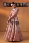 Buy_Ekru_Pink Organza Embroidery Round Neck Gown _Online_at_Aza_Fashions
